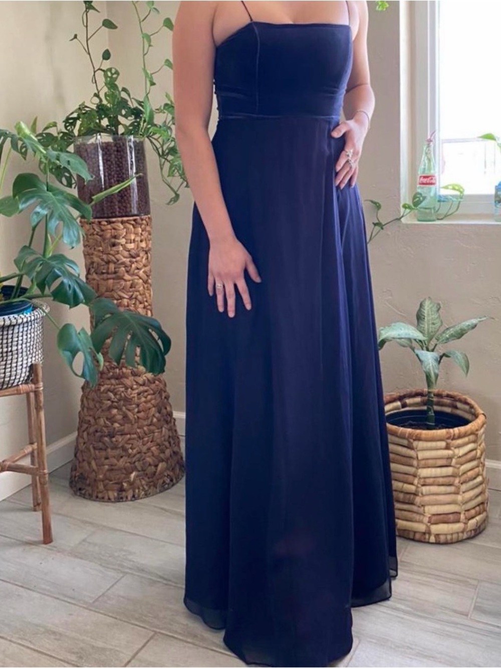 Elegant Navy Spaghetti-Strap Prom Dress